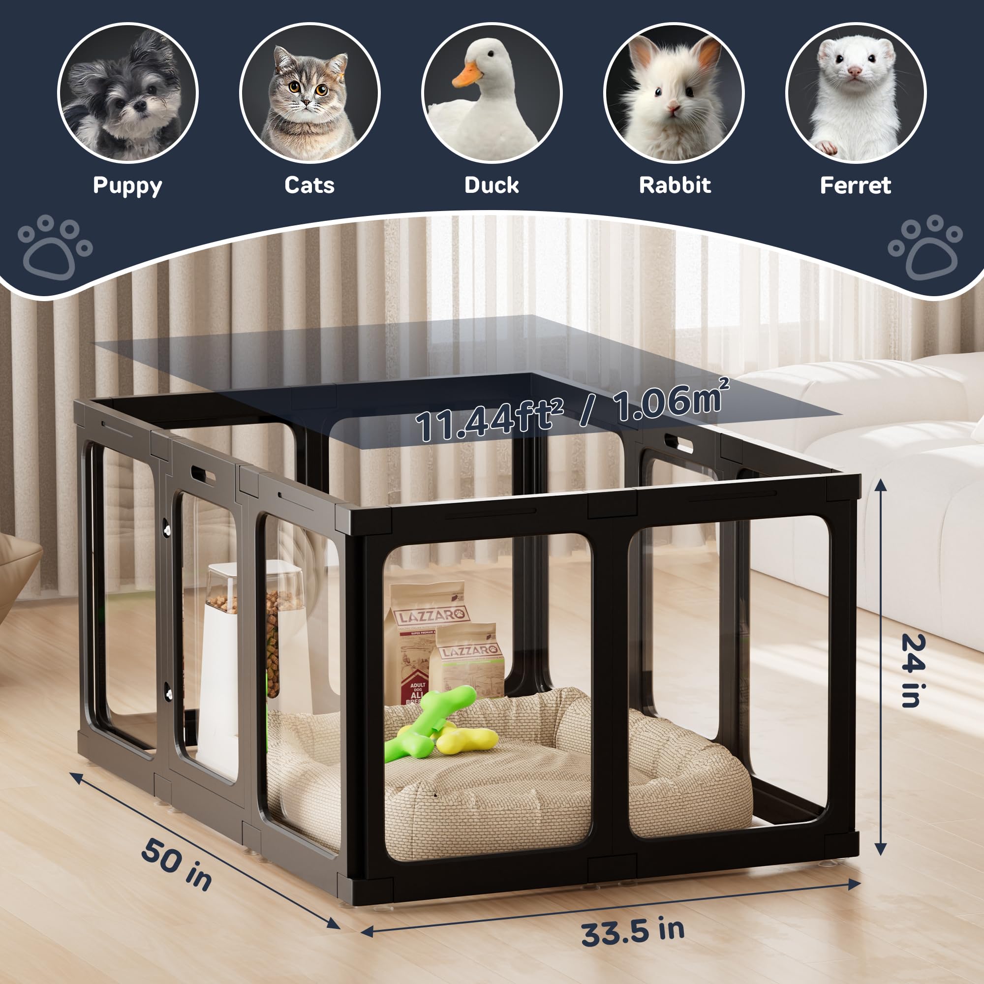 Jalove clear playpen panel visibility allows quick pet monitoring.