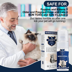 JAMBOS cat-scratching-furniture-protection demonstrates deterrent spray use on sofa