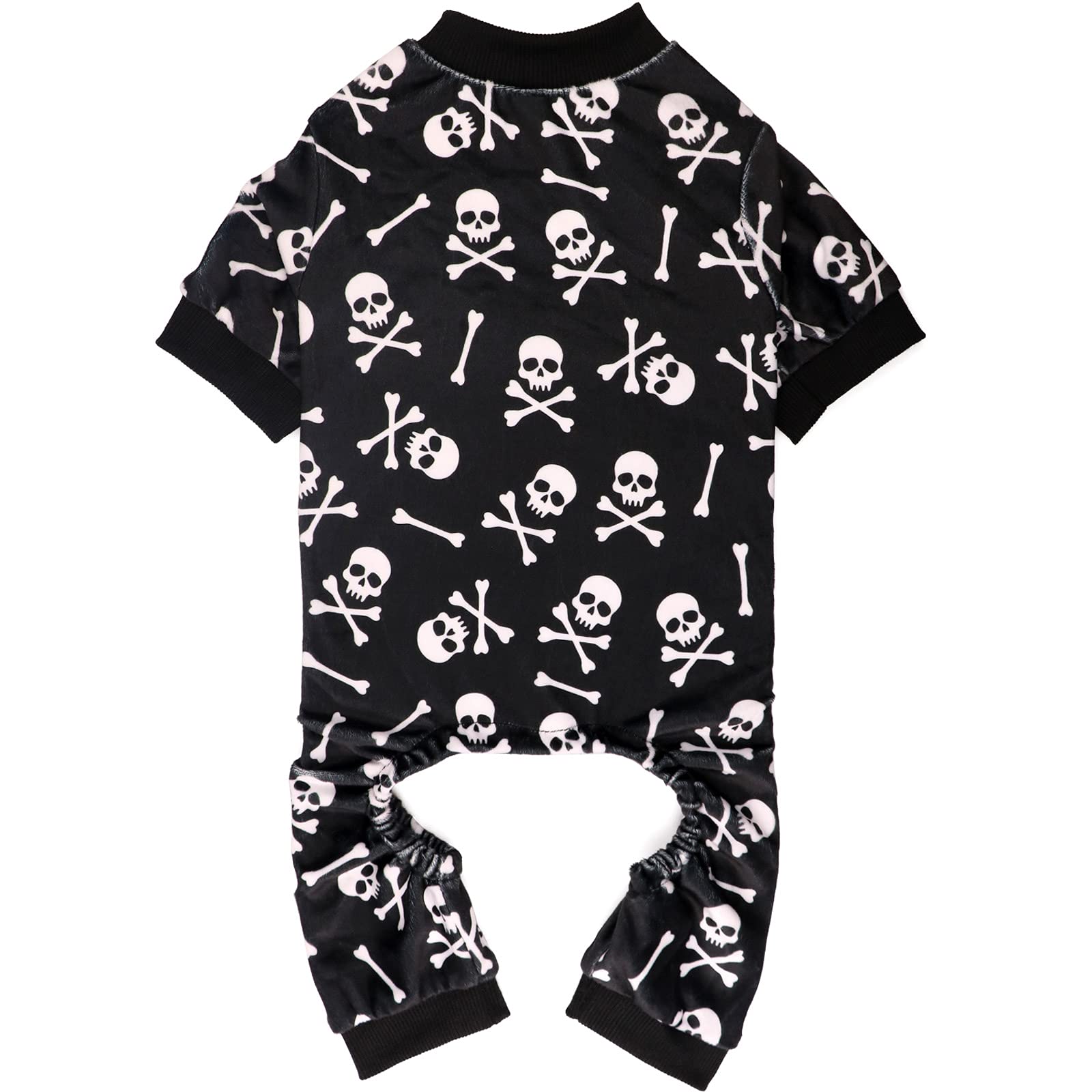Jamktepat dog pajamas with skulls crossbones pattern for festive style and cozy warmth.