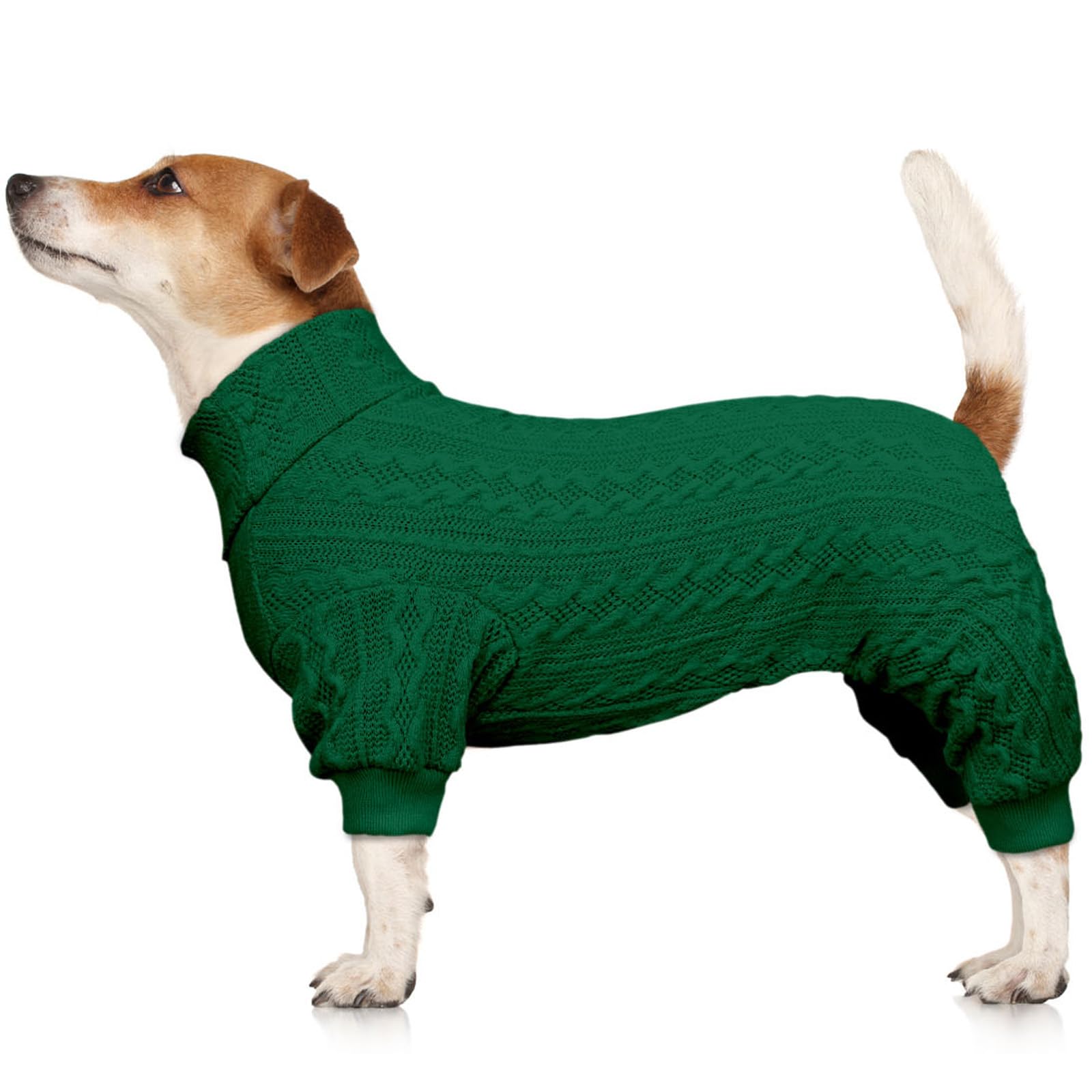Jamktepat dog sweater green turtleneck closeup for cozy warmth and soft knit.