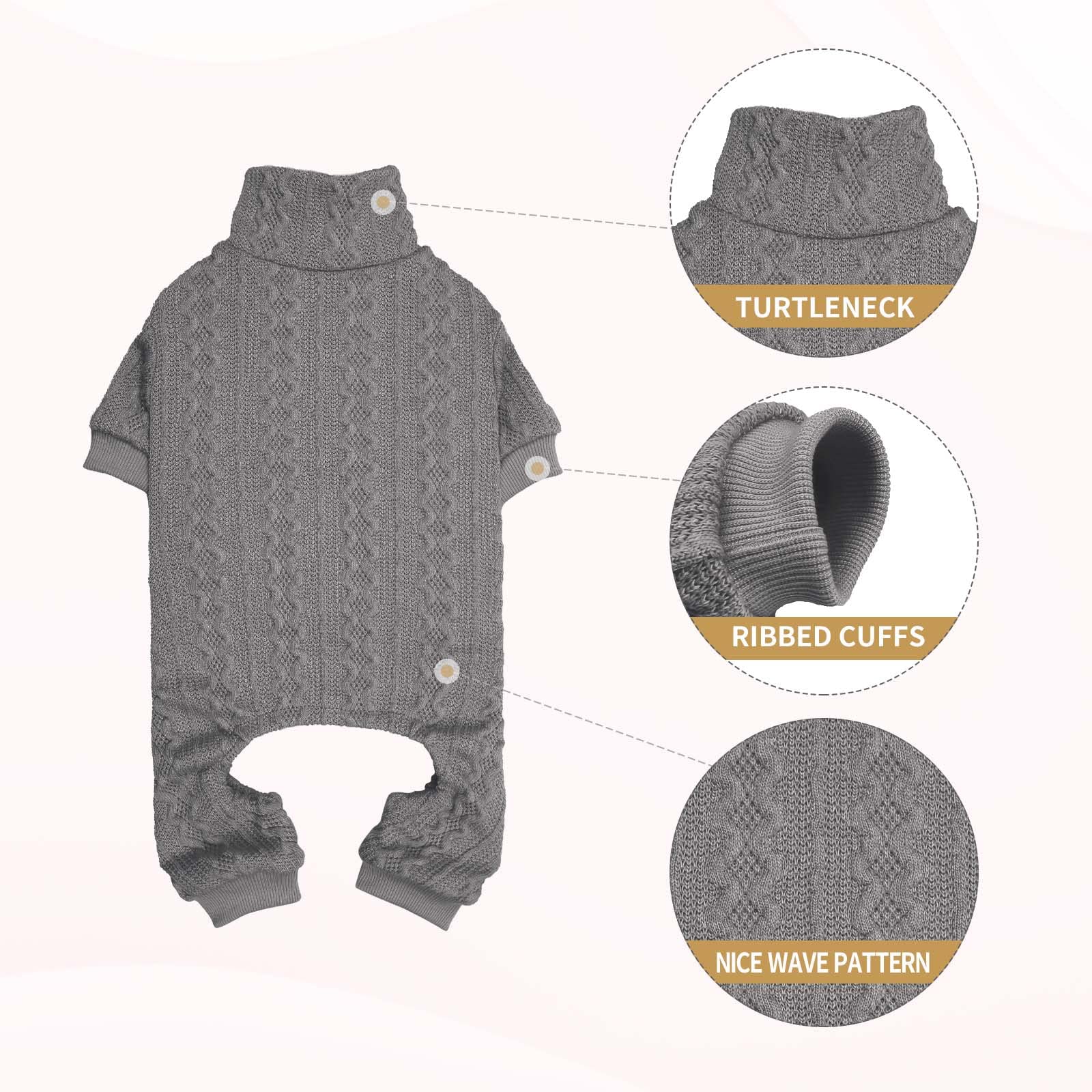 Jamktepat dog sweater grey turtleneck back view highlighting full body warmth