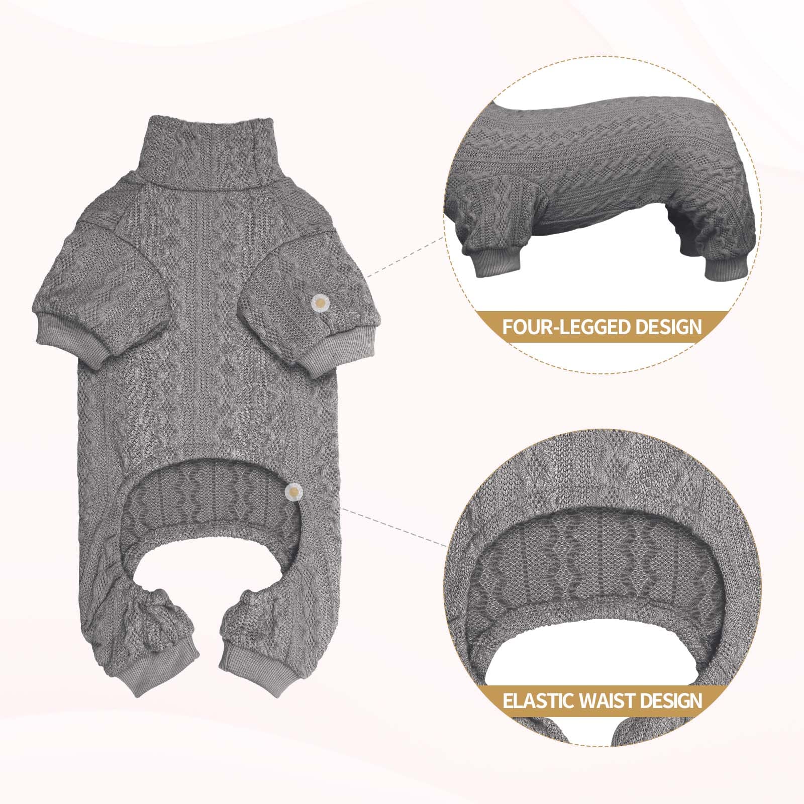 Jamktepat dog sweater grey turtleneck knit close-up shows soft fabric
