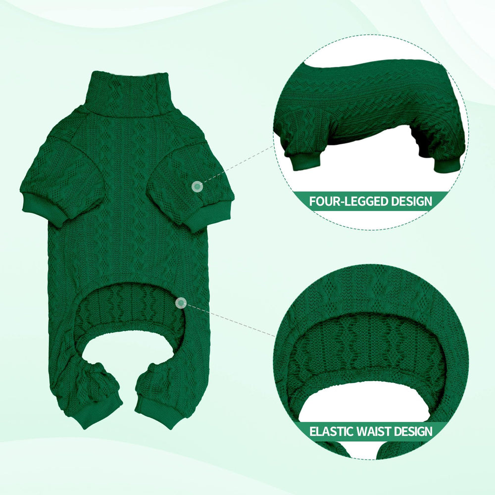 Jamktepat dog sweater turtleneck green collar close-up shows breathable ribbed cuffs.