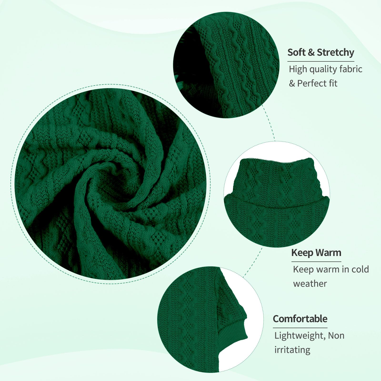 Jamktepat dog sweater turtleneck green side view highlights flexible knit for daily wear.