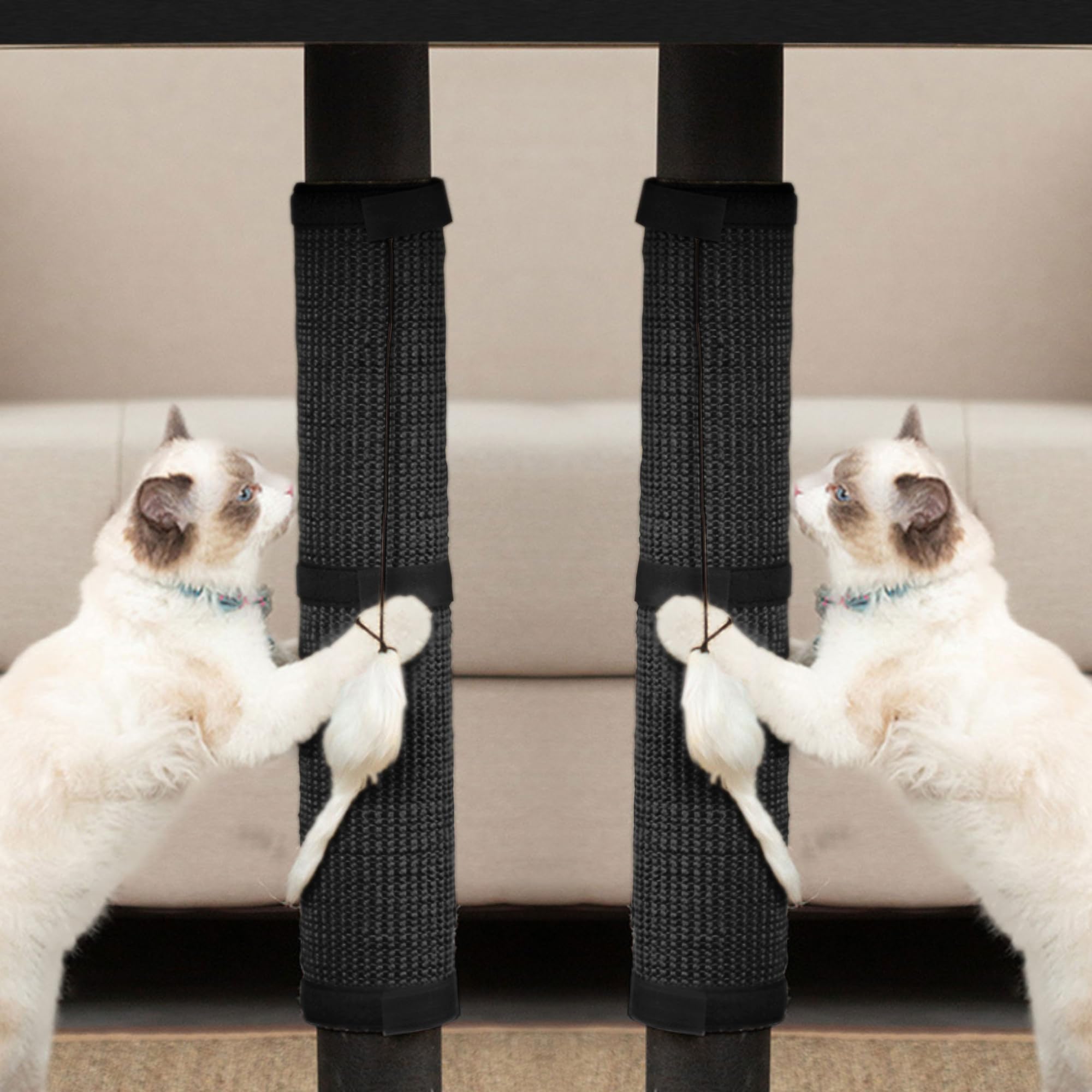 JanYoo sisal cat scratcher mat in black close-up shows a durable surface for claws and play.