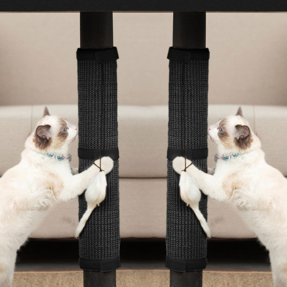 JanYoo sisal cat scratcher mat in black close-up shows a durable surface for claws and play.
