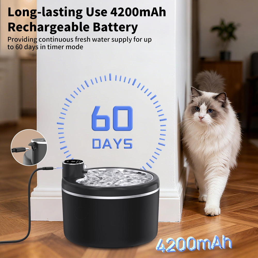 Jaojcoe cat fountain 4-stage filtration view indicates cleaner-tasting water for pets.
