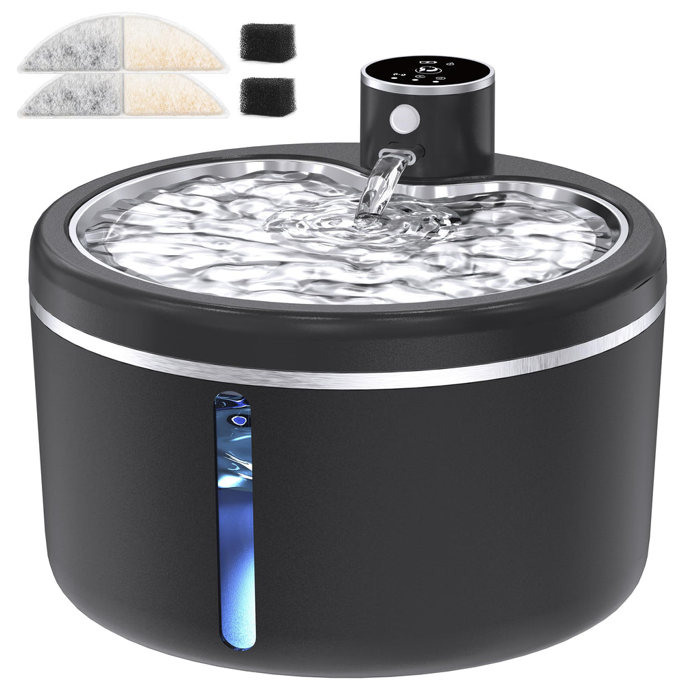 Jaojcoe cordless fountain side view showing compact placement options