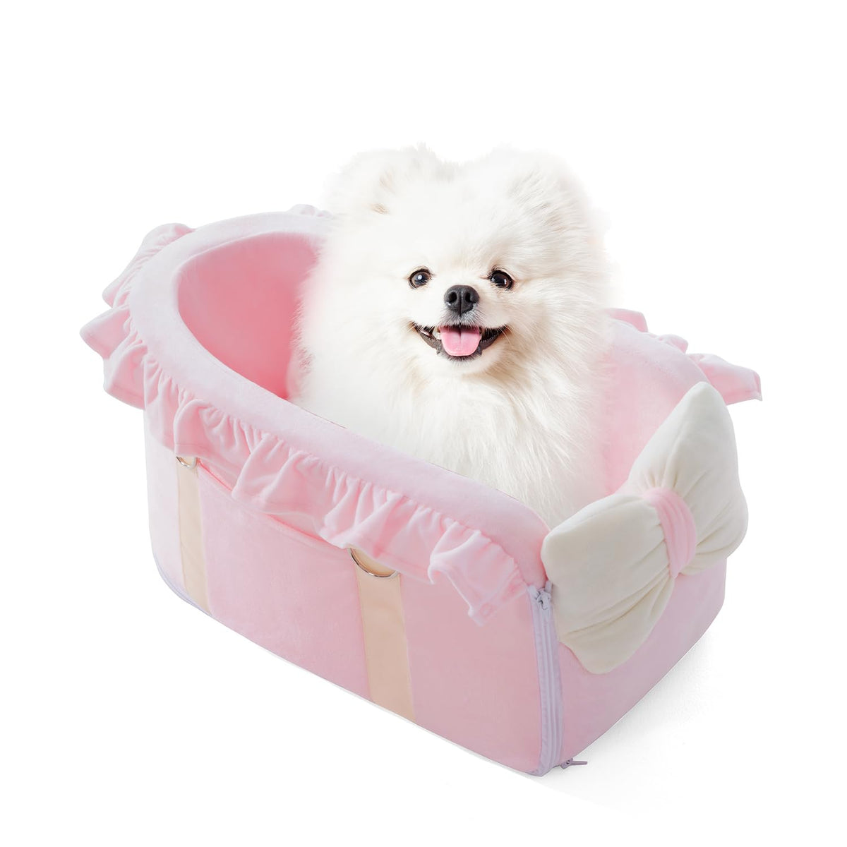 Jaoul dog car seat pink bow design for comfy, distraction-free rides.