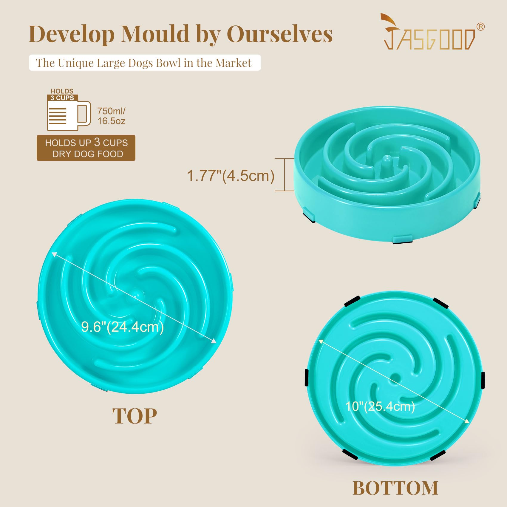 JASGOOD bowl diameter 24.4cm close-up for medium and large dogs.