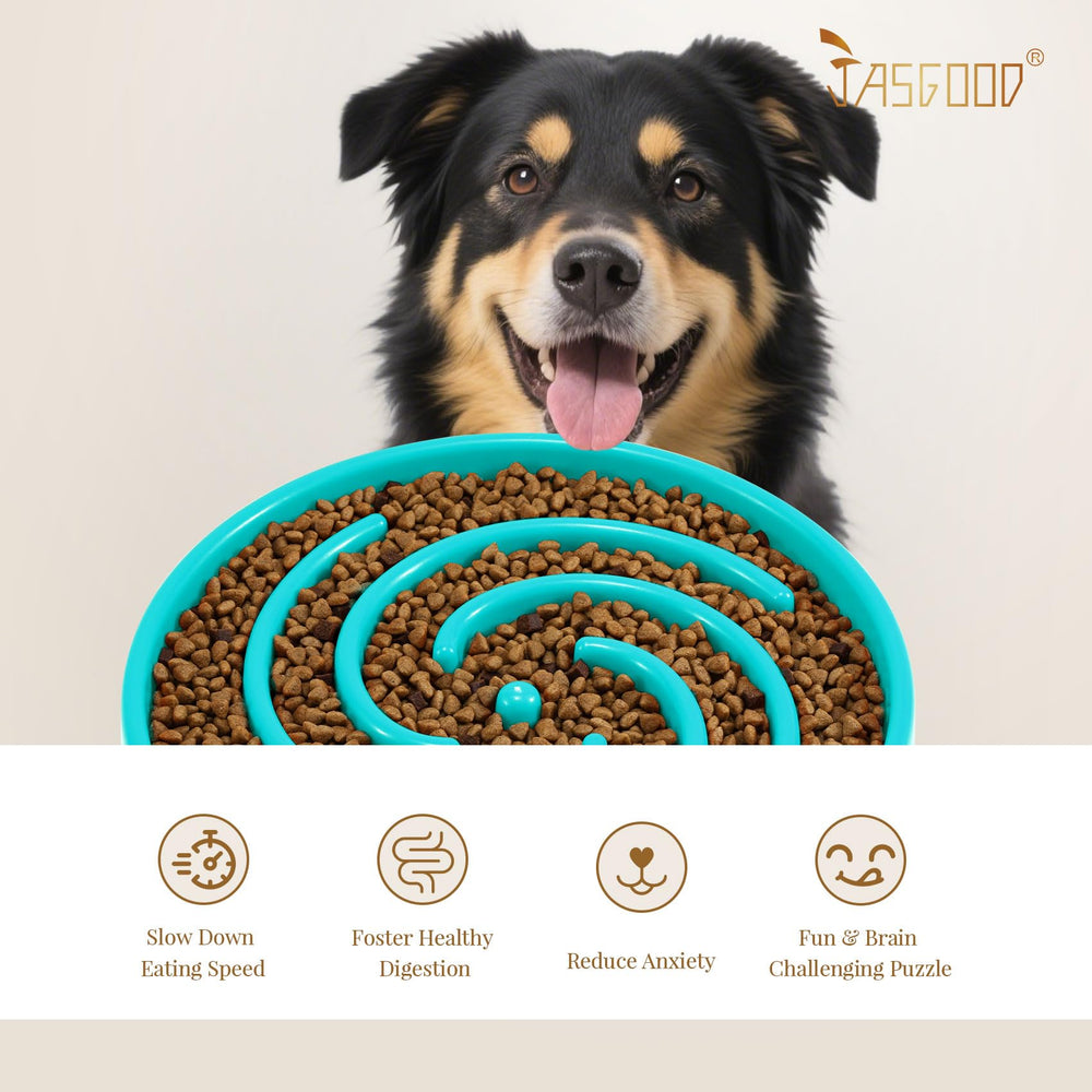 JASGOOD reduce-slip mats pack image shows secure bowl during active dogs.