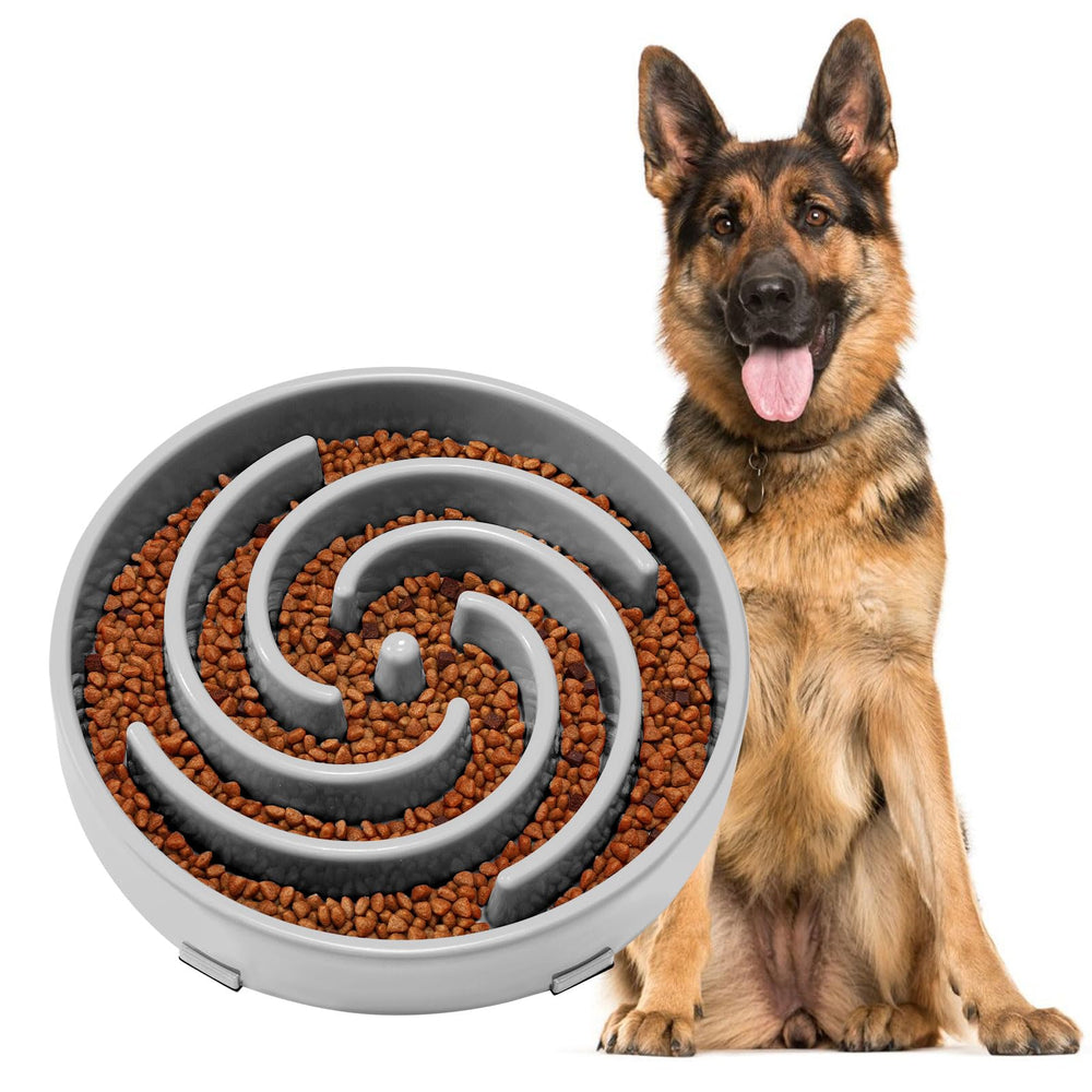JASGOOD slow feeder bowl demonstrates anti-gulping design that slows meals for calmer feeding.
