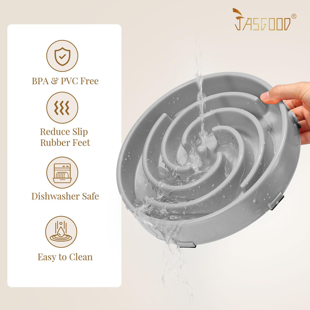 JASGOOD slow feeder with bottom mats to prevent sliding during meals.