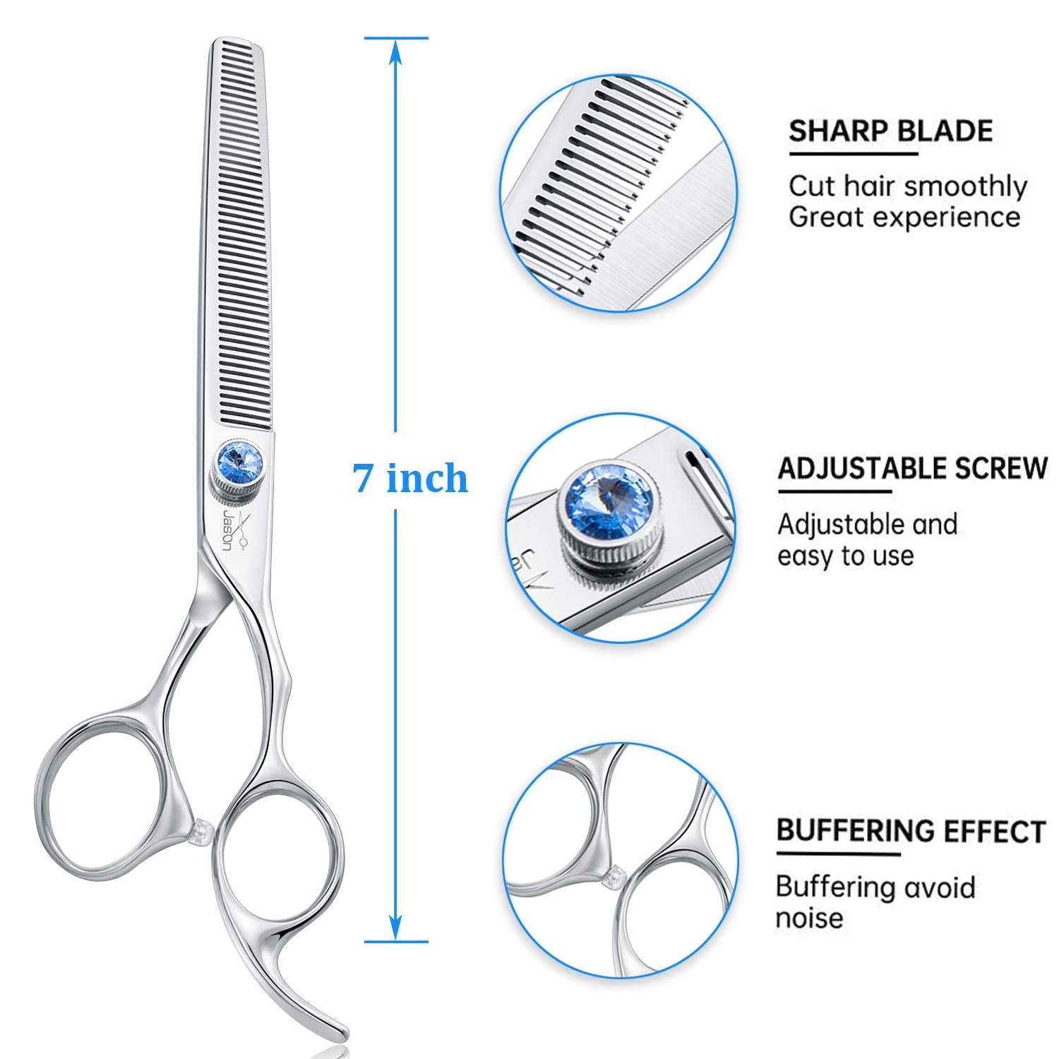JASON 50-teeth texturizing blade enables seamless blending around the face.