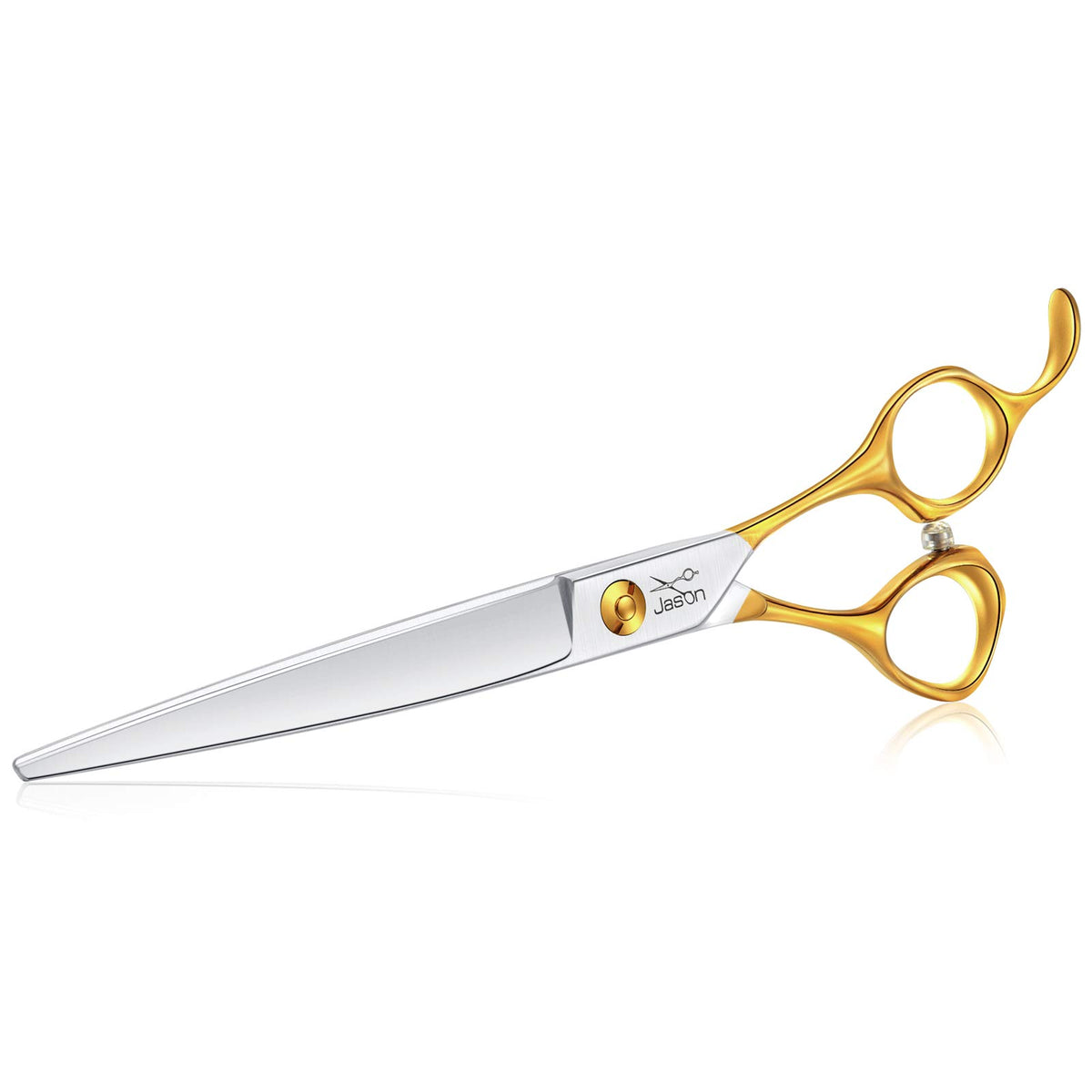 JASON 7.5-inch dog grooming scissors close-up with gold blades for precise trims