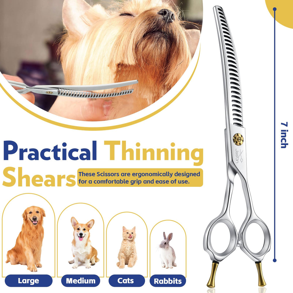 JASON 7-Inch dog grooming shears removable rings highlight adjustable fit for comfortable grip.