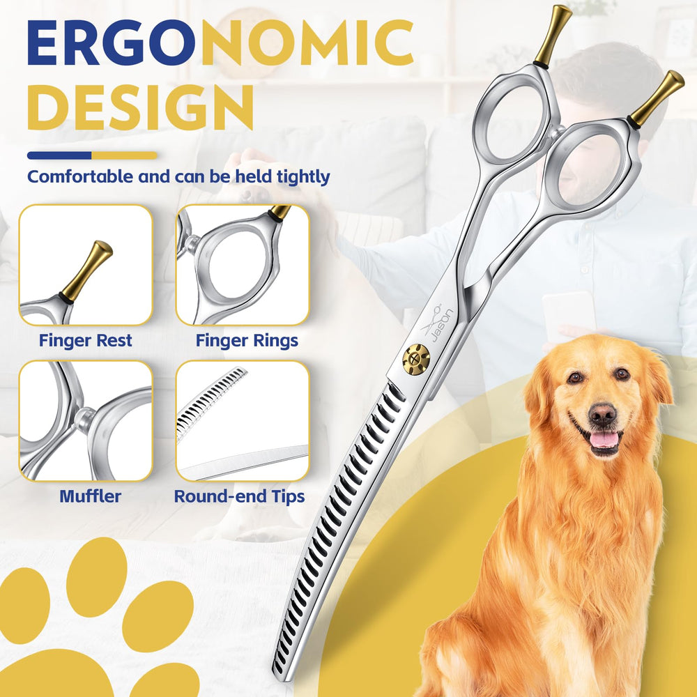 JASON 7-Inch dog grooming shears 28 teeth demonstrate even bulk removal.