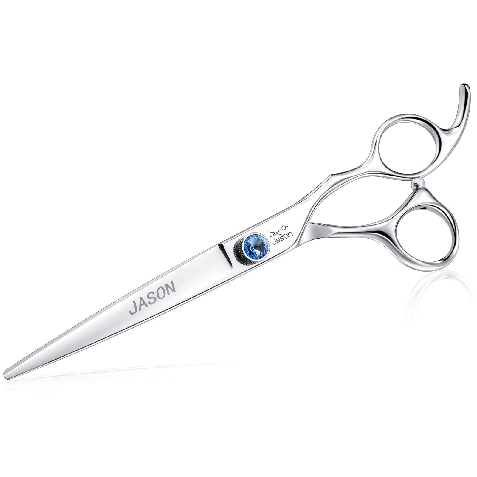 JASON 7-inch straight dog grooming scissors blades close-up for precise trimming