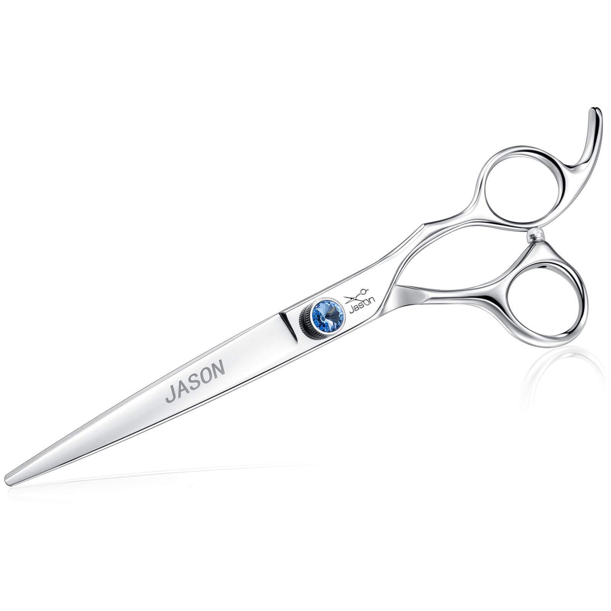 JASON 7-inch straight dog grooming scissors blades close-up for precise trimming
