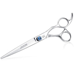 JASON 7-inch straight dog grooming scissors blades close-up for precise trimming
