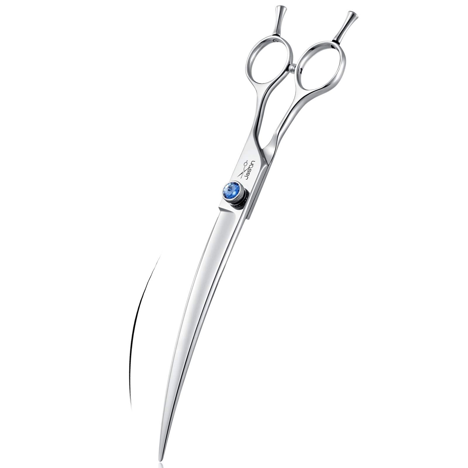 Jason 8 inch curved dog grooming scissors with ergonomic design for long sessions