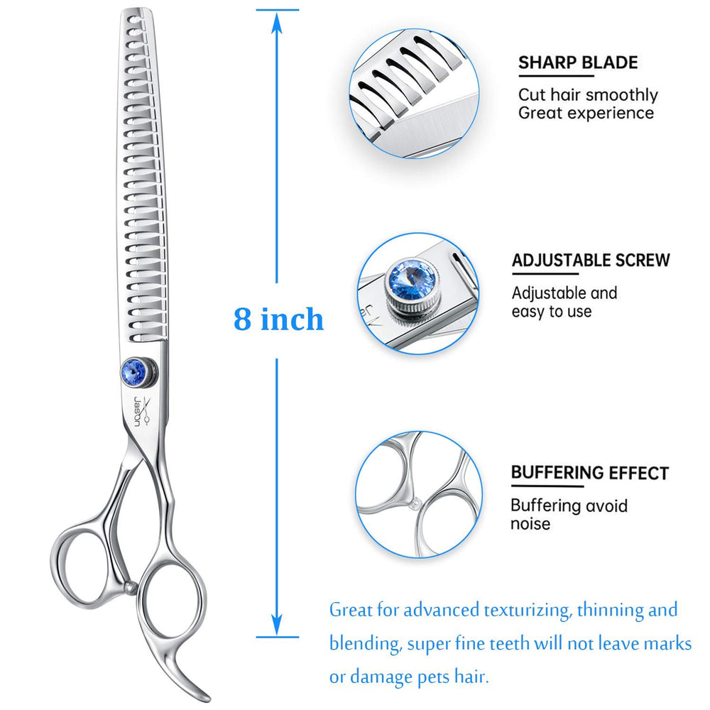 JASON blue crystal dial tension system enabling quiet, smooth scissoring.