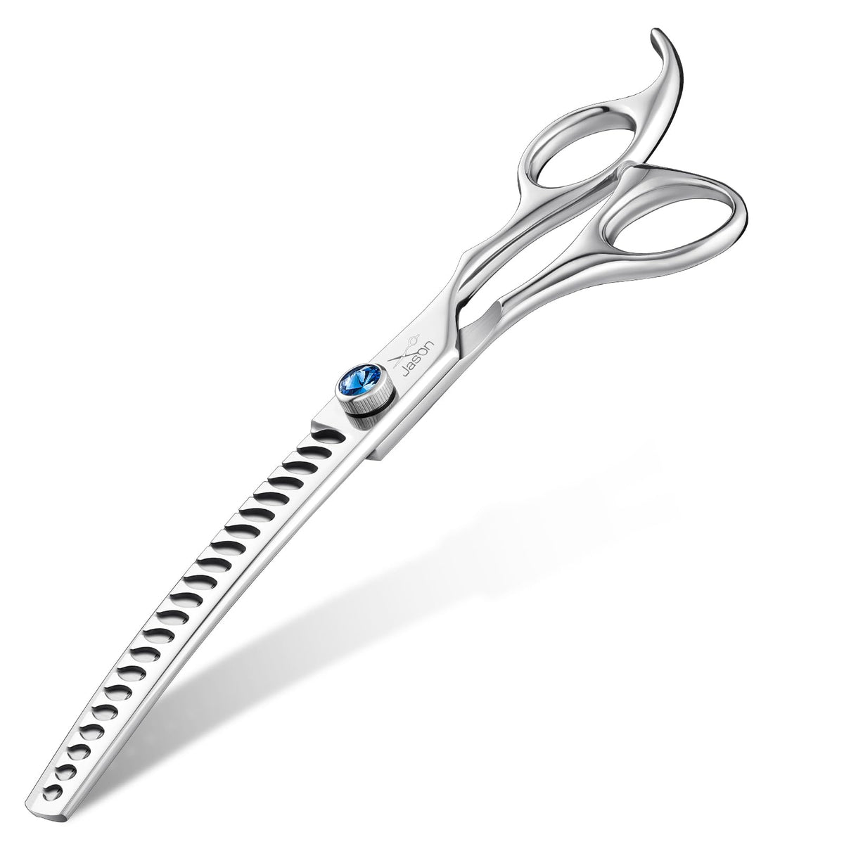 JASON curved chunker dog scissors 7-inch silver blade for precise rounding and shaping.