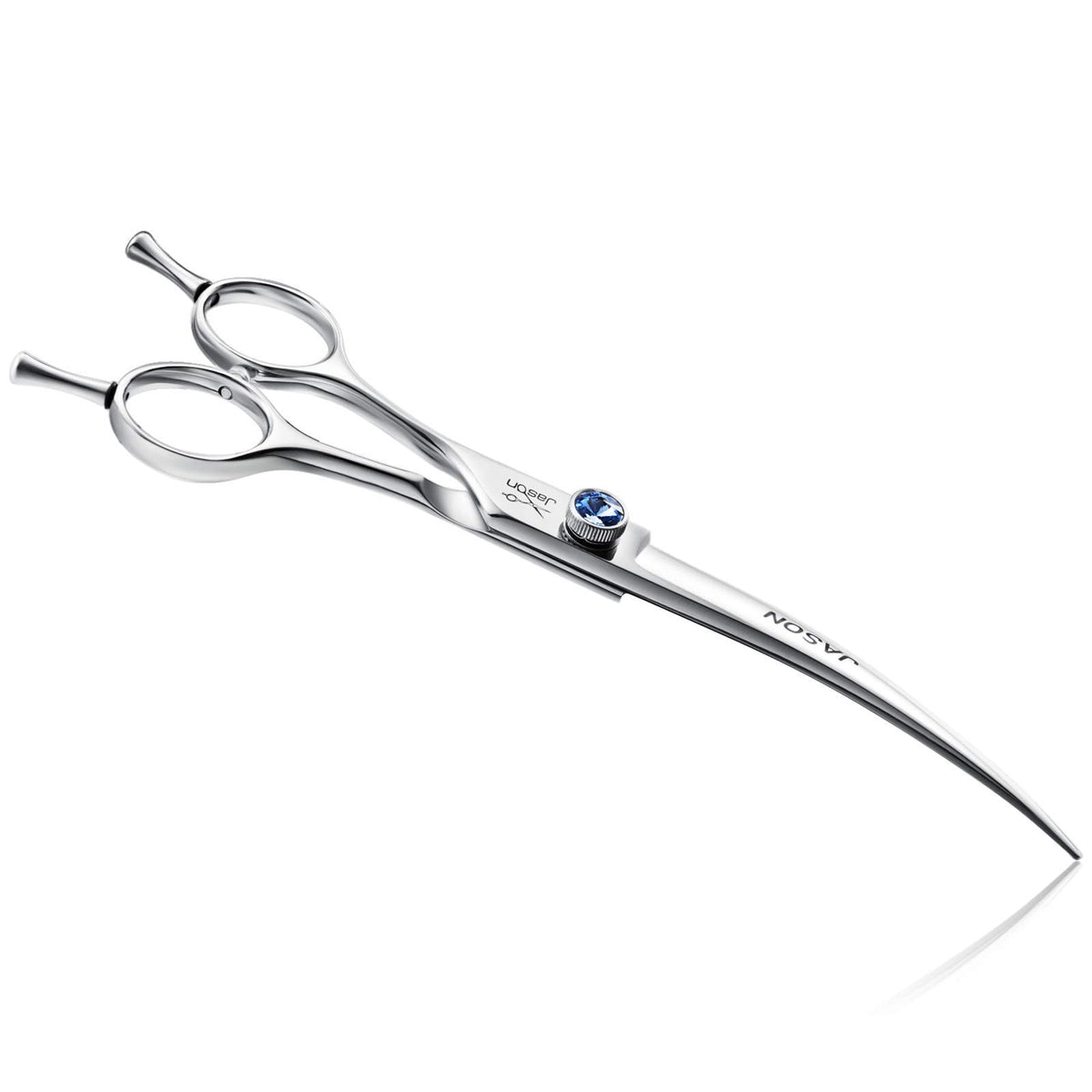 Jason 7-inch curved dog grooming scissors product shot showing curved blade for precise trims
