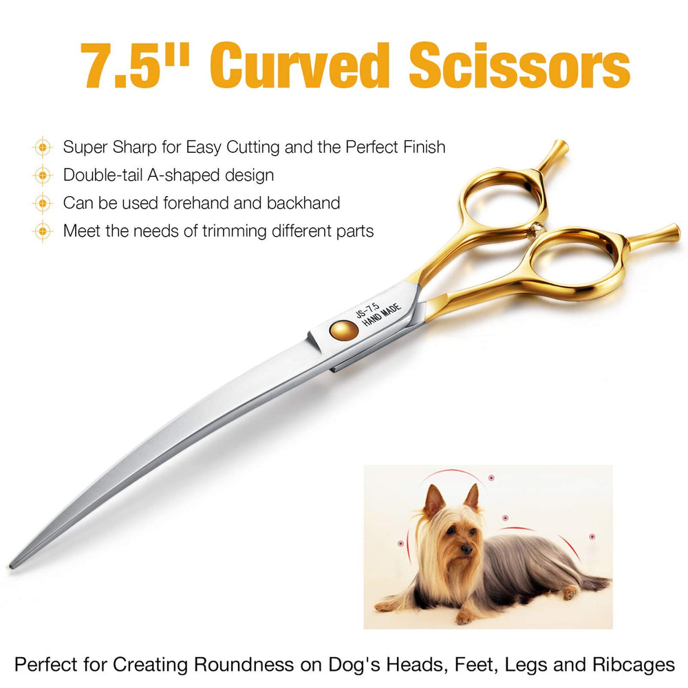 Jason curved dog grooming scissors ergonomic handle demonstrates comfortable grip