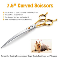 Jason curved dog grooming scissors ergonomic handle demonstrates comfortable grip