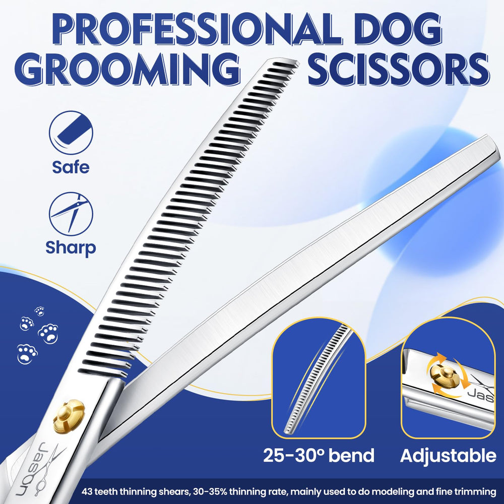 JASON curved thinner dog scissors muffler closeup showing quiet grooming