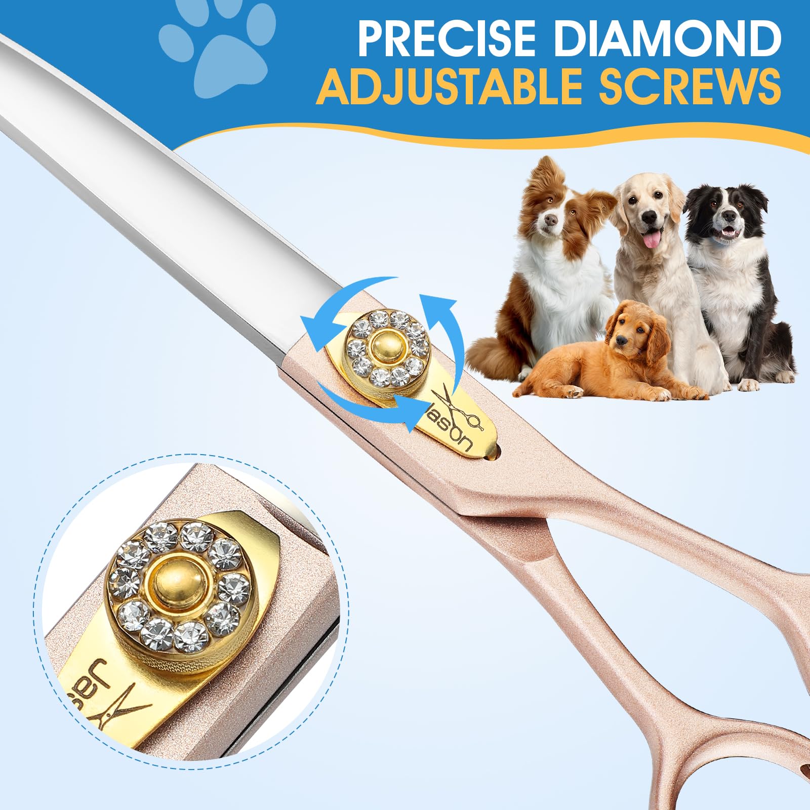JASON dog grooming scissors with diamond adjustable screw for adjustable tension