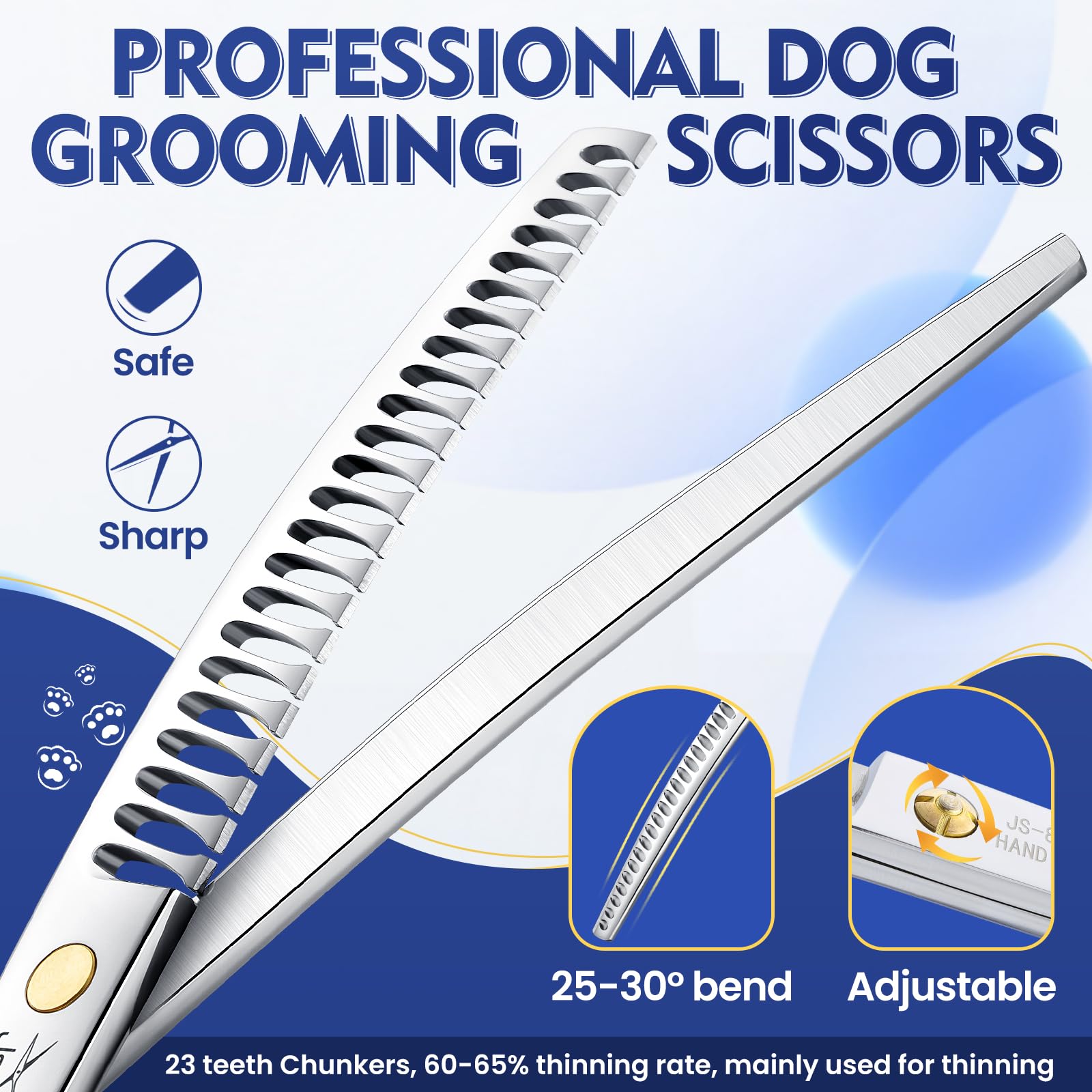 Jason dog-grooming curved scissors ergonomic-handle view highlights comfortable grip for long grooming sessions.