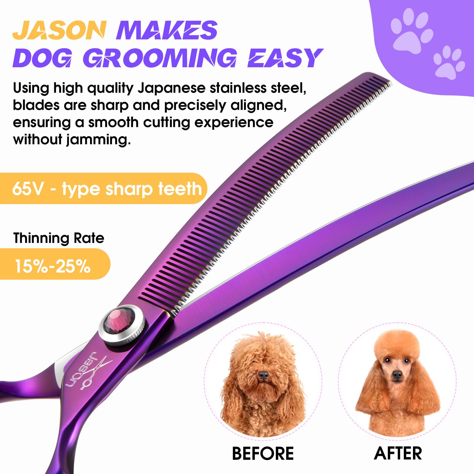 JASON 440C stainless steel blades stay sharp for professional grooming.
