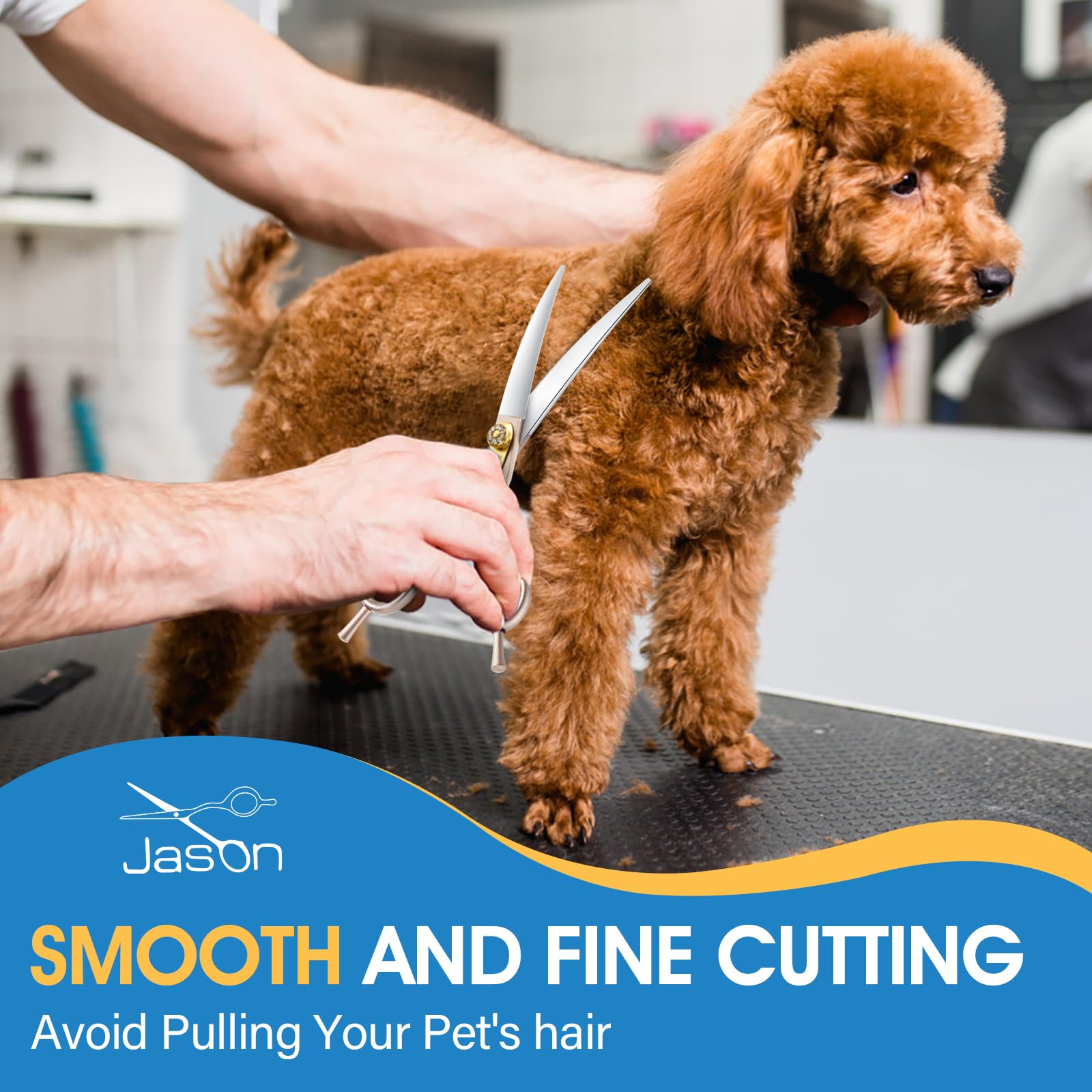 JASON dog grooming scissors 7-inch curved ergonomic handle for comfortable long grooming