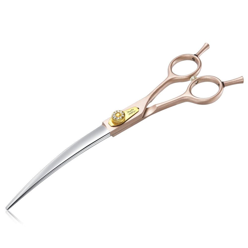 JASON dog grooming scissors 7-inch curved rose-gold close-up for precise coat shaping