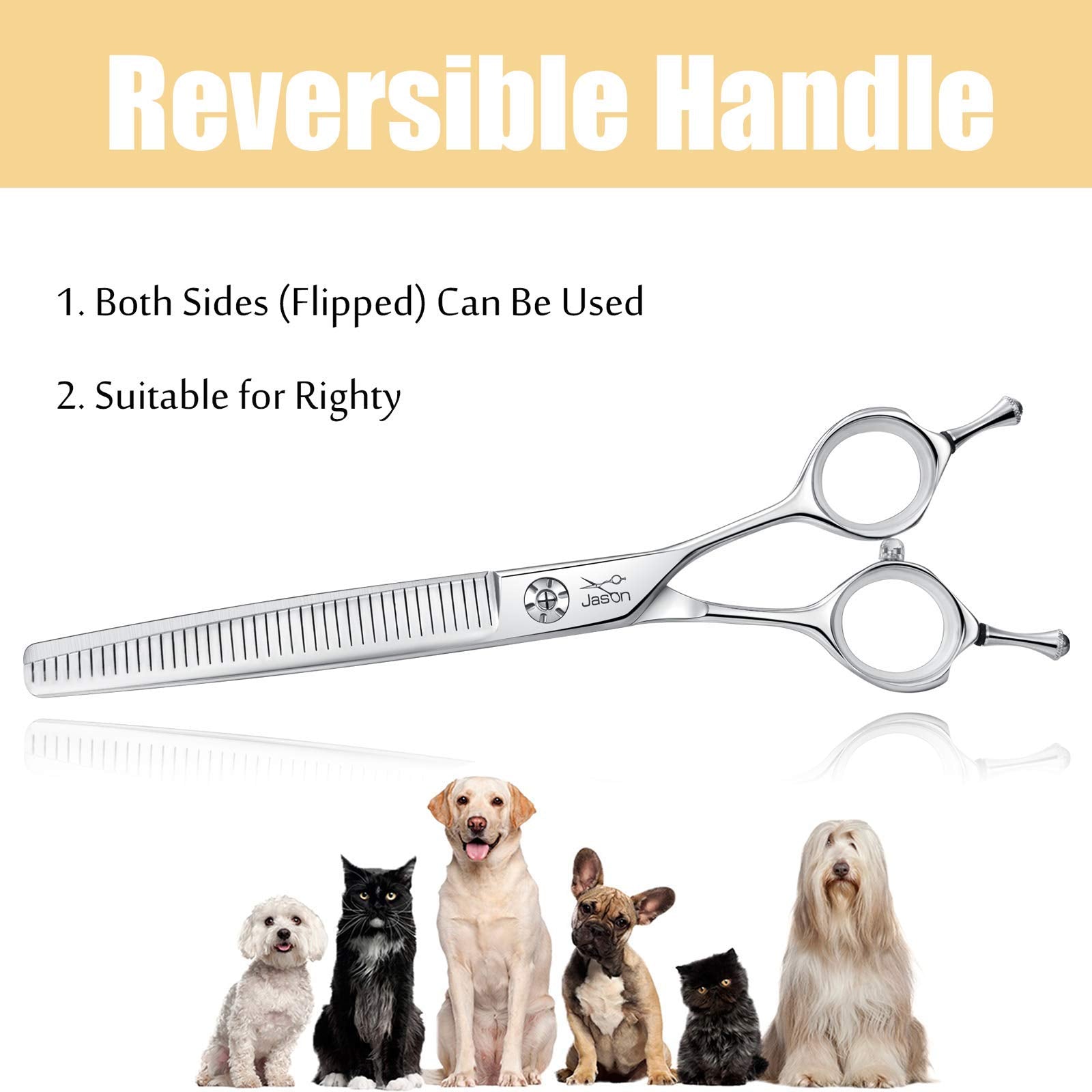 JASON dog grooming scissors feature precision 440C blades for clean cuts.