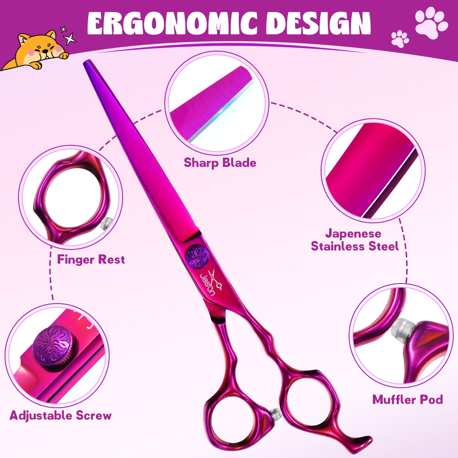 Jason Dog Grooming Scissors Set Curved Thinner: thinning thick coats for smoother lines