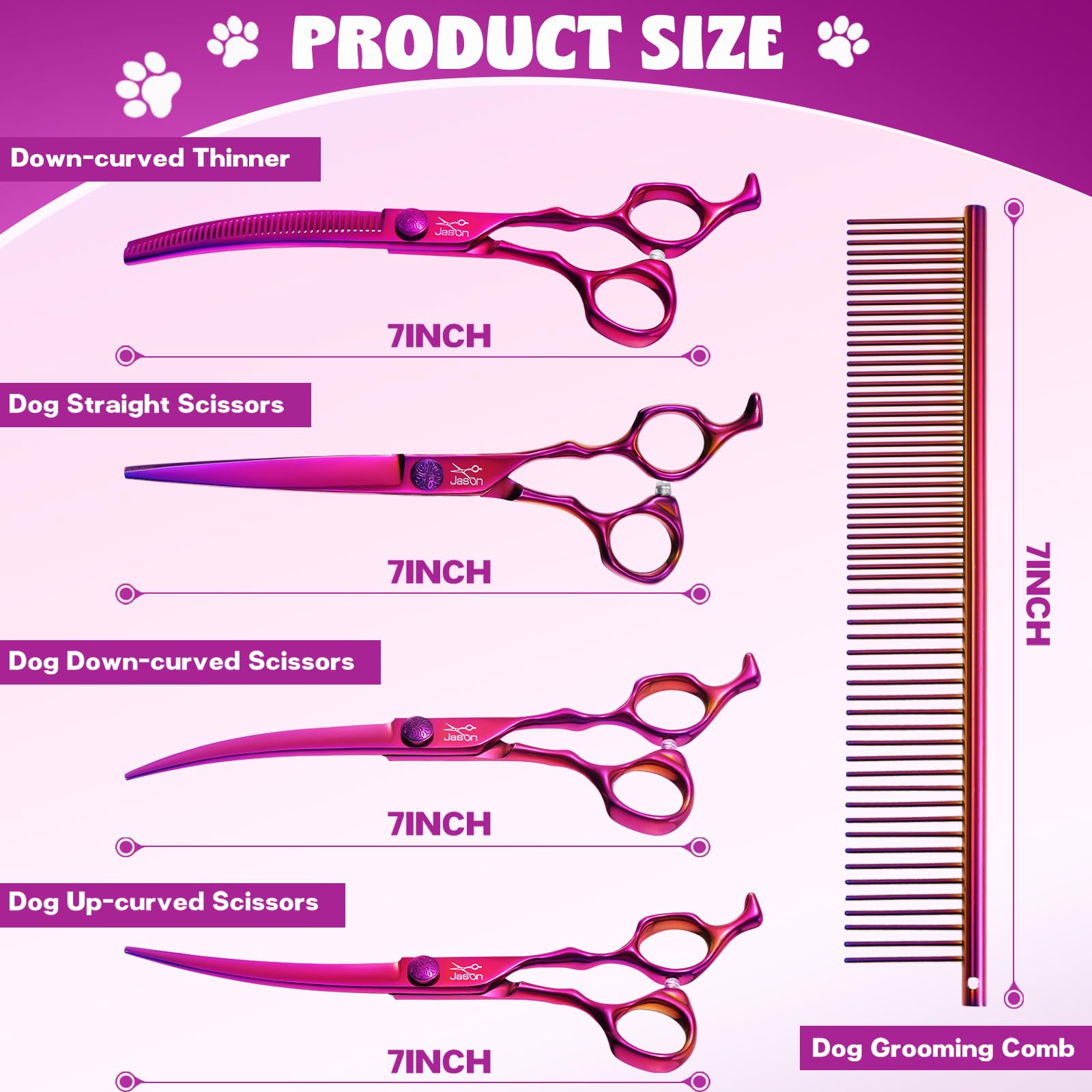Jason Dog Grooming Scissors Set Down-Curved: safe edge trimming for paws and joints