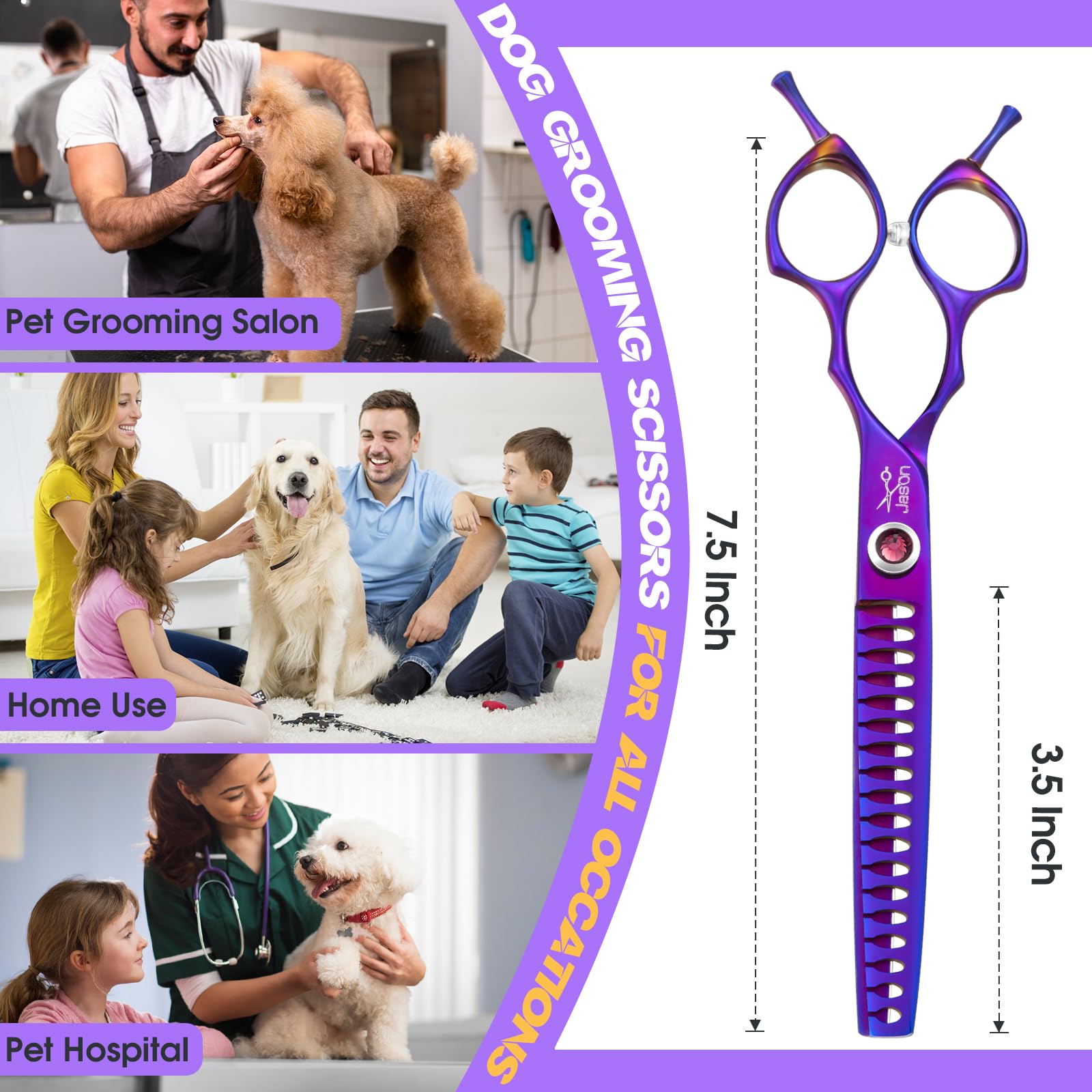 JASON dog scissors with ergonomic, staggered handles reduce wrist fatigue