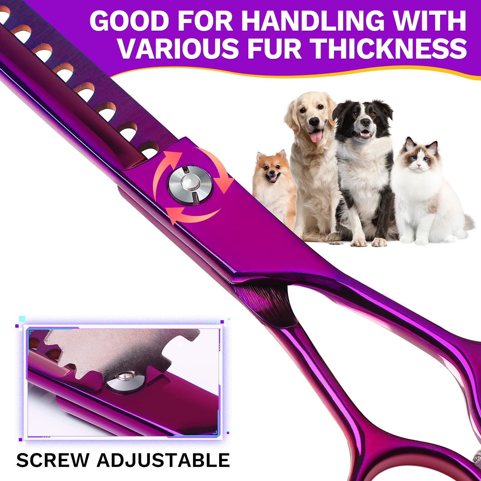 JASON ergonomic-handle chunker scissor provides reduced hand fatigue for hours of grooming.