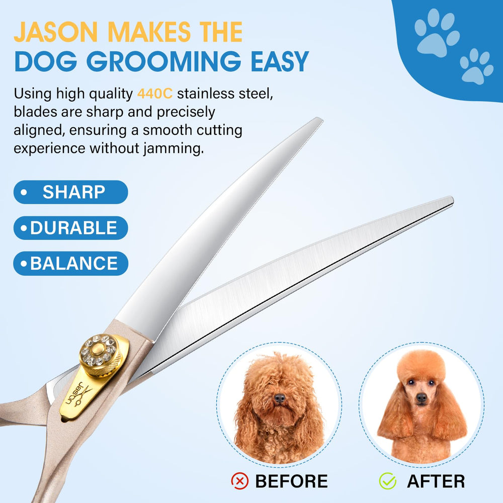 JASON Japanese 440C stainless steel dog scissors highlighting durable sharp blades