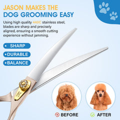 JASON Japanese 440C stainless steel dog scissors highlighting durable sharp blades