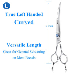 Jason left-handed curved grooming scissors designed for comfortable one-handed use