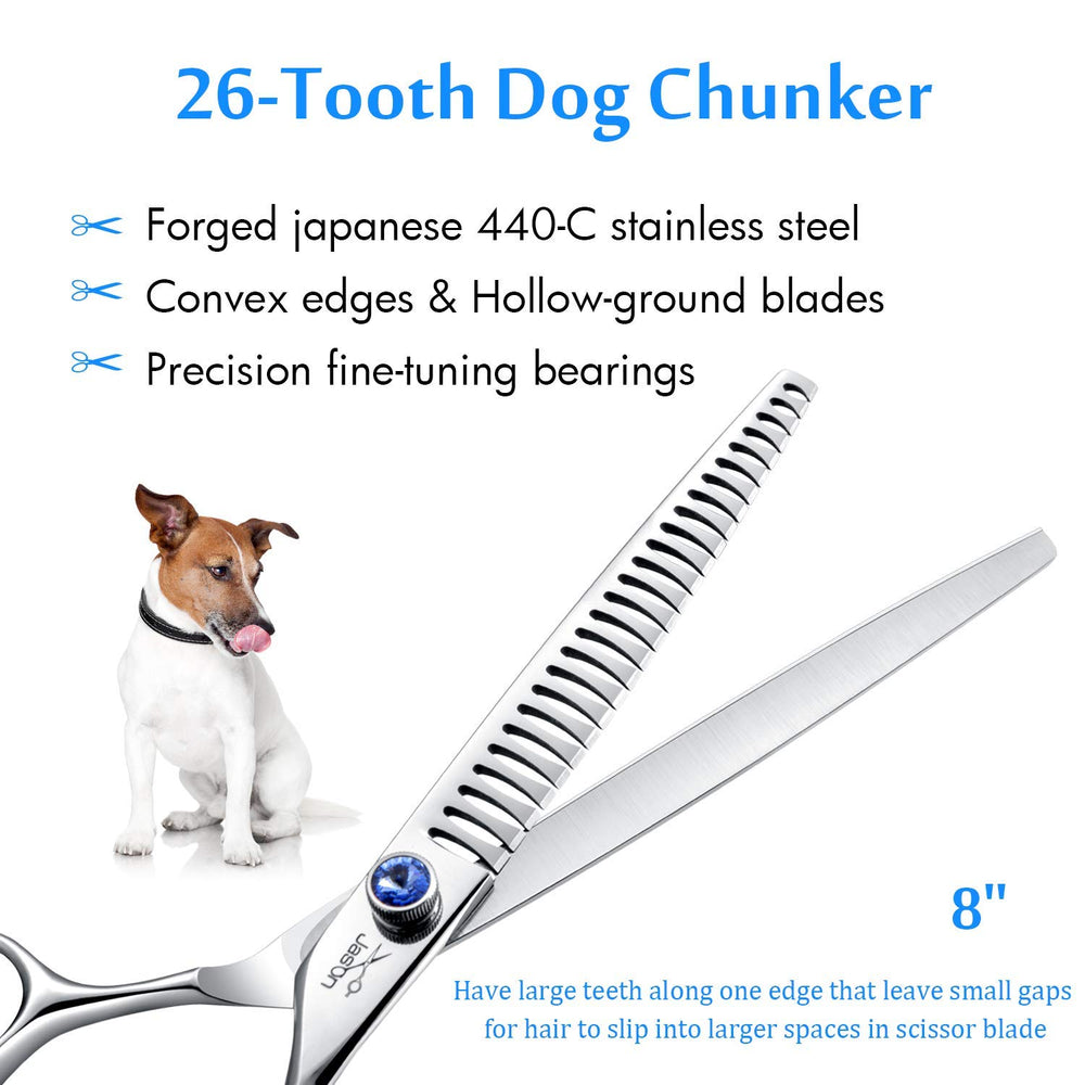 JASON offset-handled dog grooming shears close-up for comfortable grip and control.