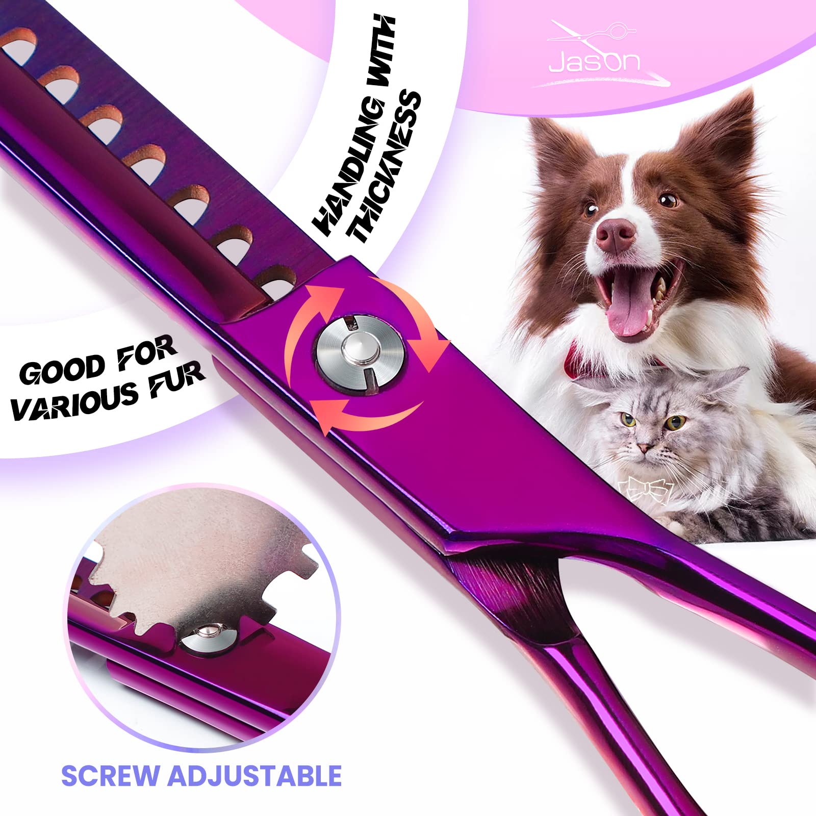JASON thinning blade for textured finishes on pet coats.