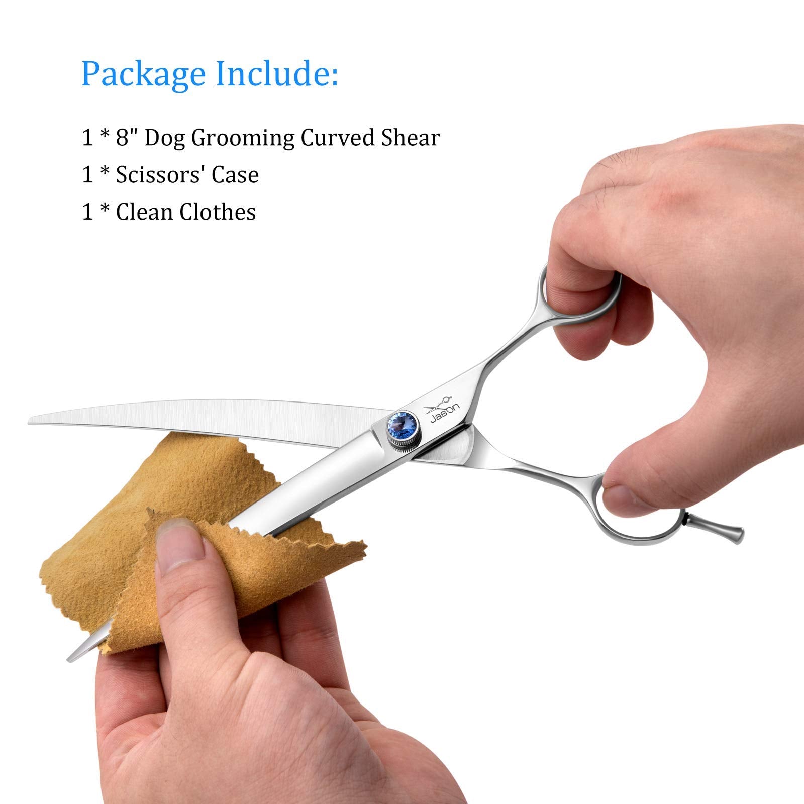 Jason curved grooming scissors operate quietly for sensitive pets during grooming