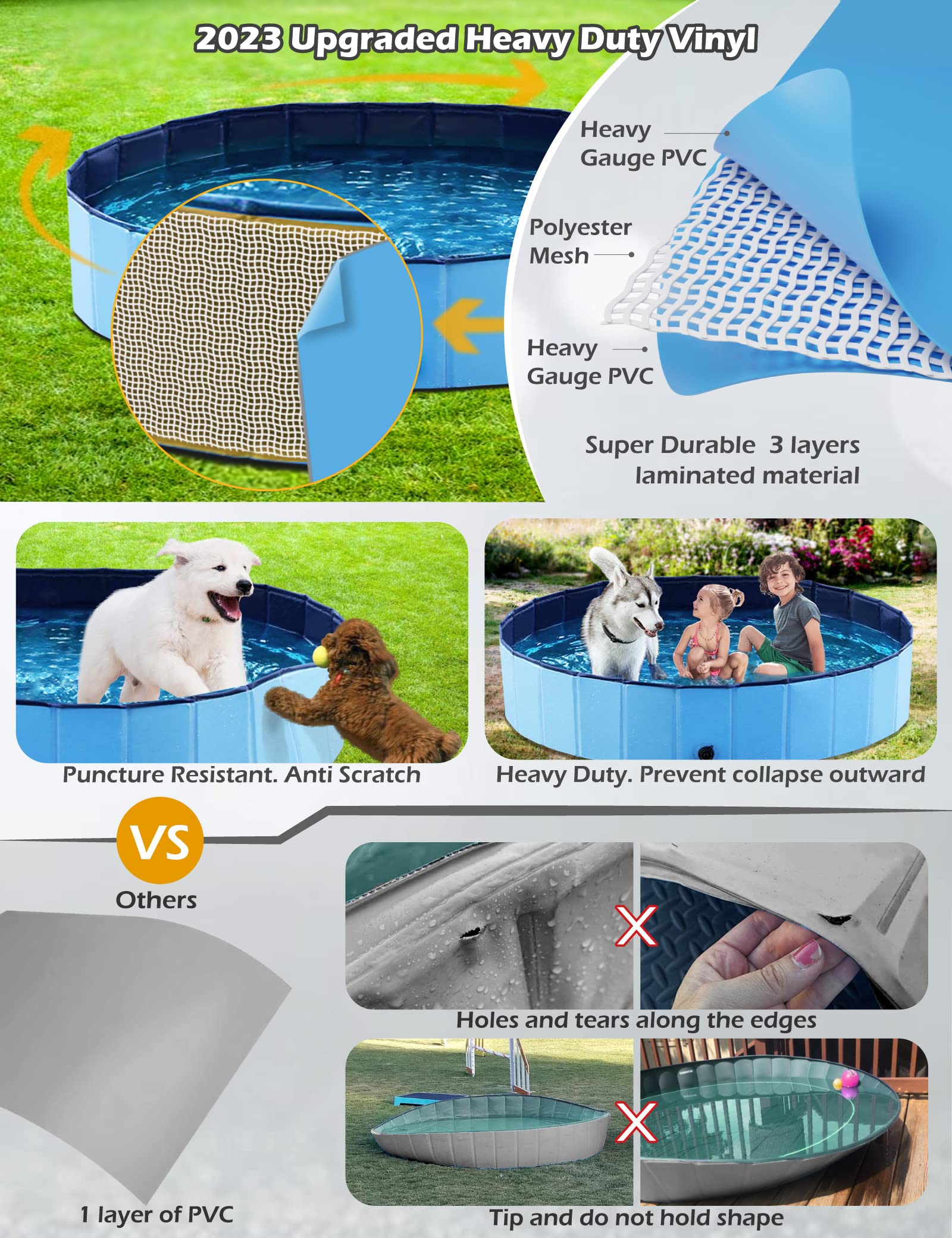 Jasonwell dog pool interior with non-slip bottom for paws
