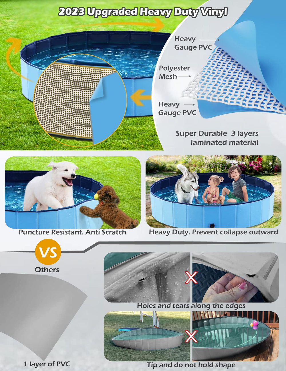 Jasonwell dog pool slip-resistant-bottom helps keep slippery paws steady during washing.