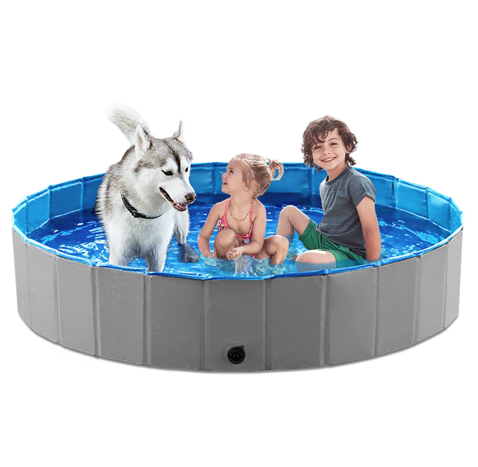 Jasonwell foldable dog pool side view highlights portable backyard water play.